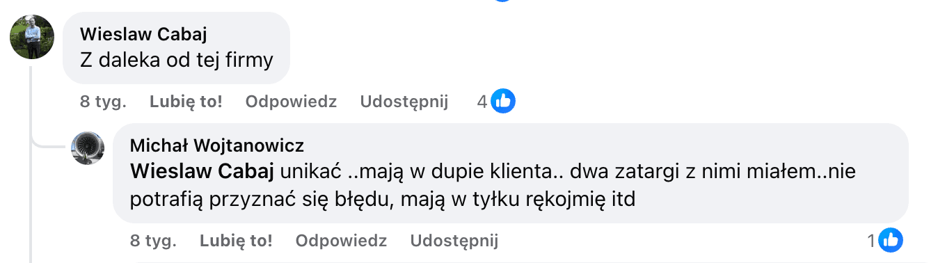 Opinia o Polenergia Fotowoltaika S.A. (obecnie ELQ Energy S.A.) z mediów społecznościowych - zrzut ekranu